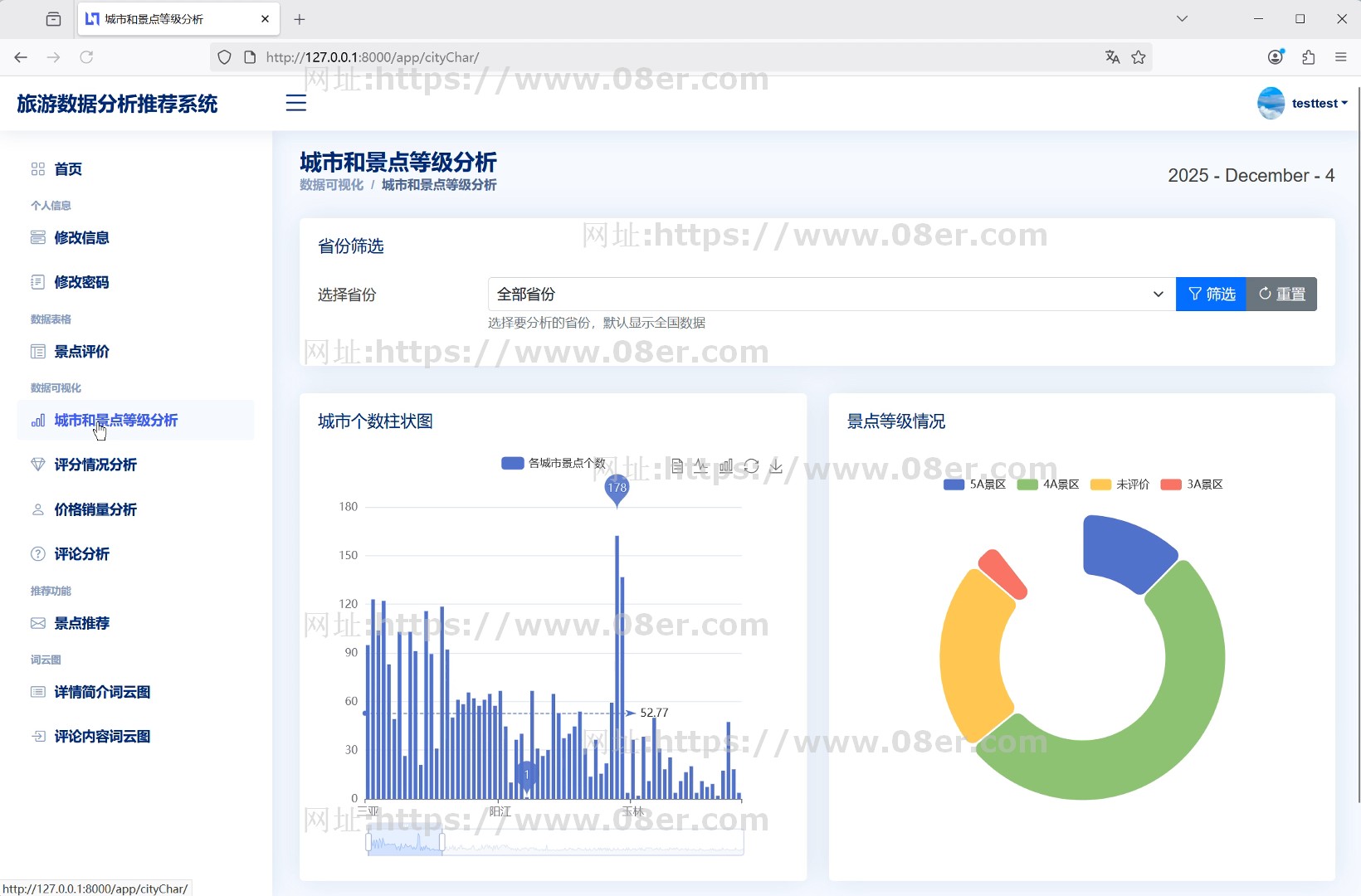 python3 Django旅游推荐数据可视化系统源码送部署教程文档
