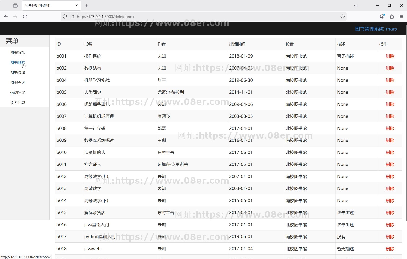 python图书后台管理系统flask学生书籍借阅归还html源码mysql